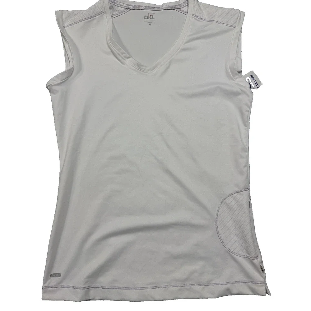 Alo Yoga CoolFit White Purple Trim V-Neck Athletic Tank Top Women Sz M NWOT